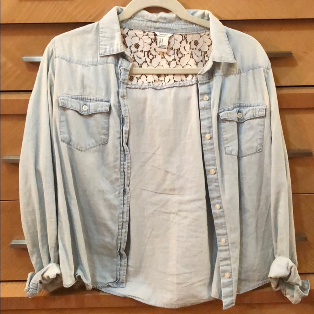 Denim button up shirt with lace detail